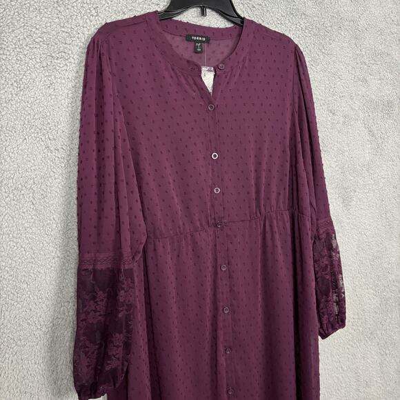 Torrid Woman Sheer Kimono Clit Dot Texture Plus sz 1X Button Front Lace Fairy - Picture 6 of 16